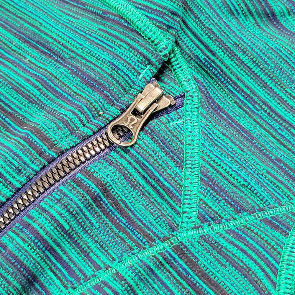 Lululemon Precision Jacket Sz 4 Green Cyber Jungle Hero Blue Front Zip Activewea - Picture 6 of 11